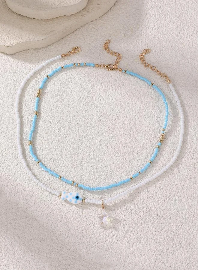 تايك تو طقم قطعتين عقود خرز مع دلاية سمكة